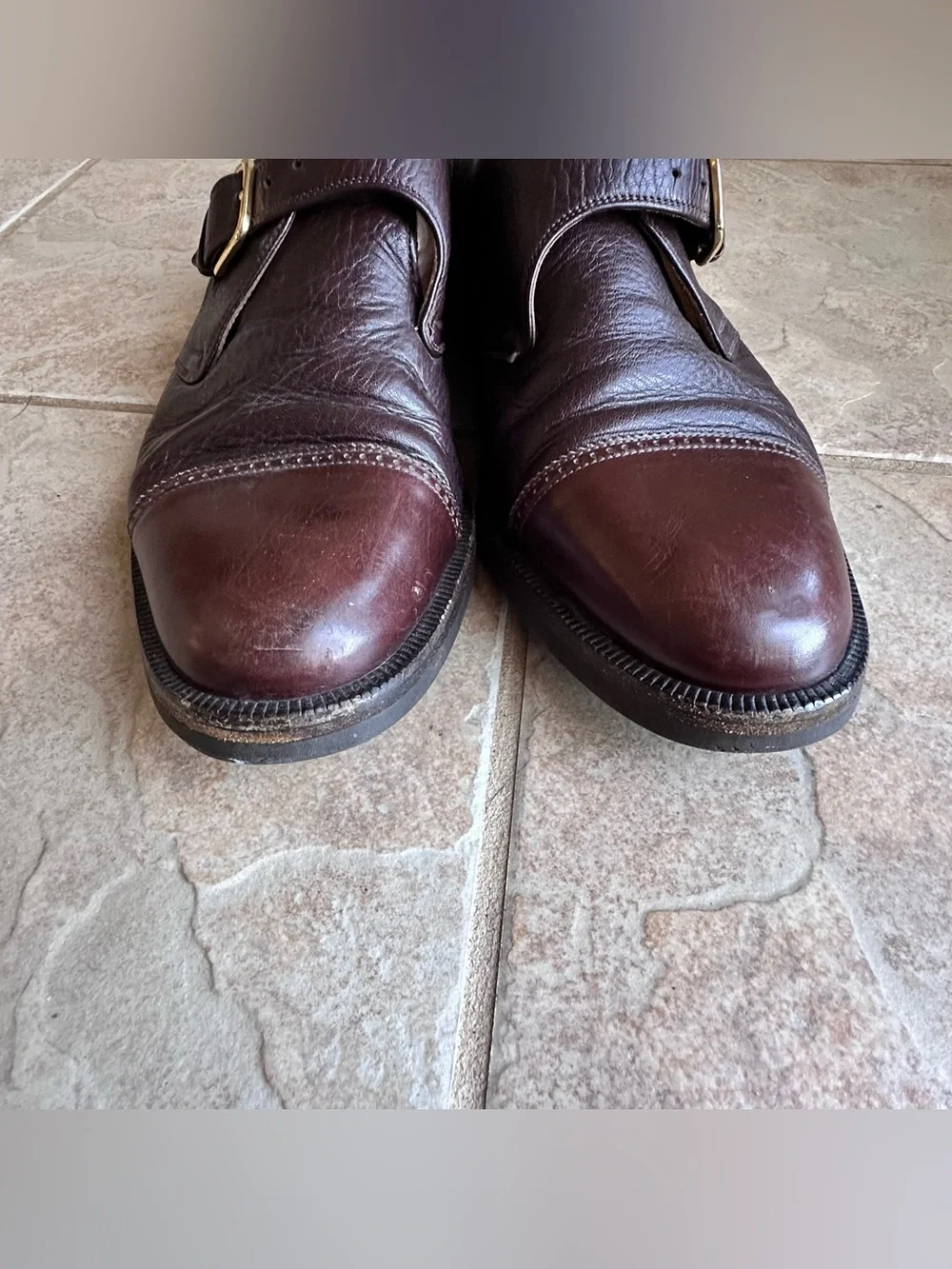 Bruno Magli Cali Monk Strap Shoes Brown Leather Cap Toe Vibram Gumlite sole